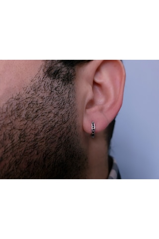 Sirius Siyah Pırlanta Modern Halka Erkek Küpesi  0802E0001