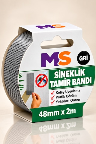 Yapışkanlı Gri Sineklik Tamir Bandı 48 Mm X 2 Metre Yaması Tülü Bantı Delik Onarımı Tül Yapıştırma 48 x 48