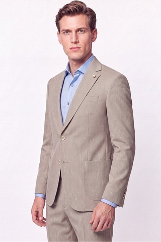 Efor Slim Fit Mono Yaka Çift Yırtmaç Koyu Bej Keten Takım Elbise Tk 952 K.bej