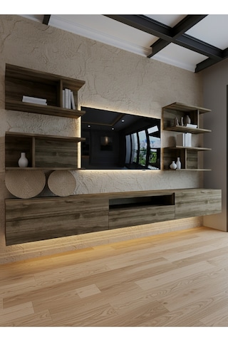 Resital Ledli Duvara Monte Tv Sehpası - Ceviz - W6013-2 Ceviz