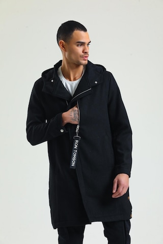 Erkek Regular Fit Kapüşonlu Fermuarlı Cepli Kışlık Astarsız Yünlü Uzun Kaşe Kaban 001