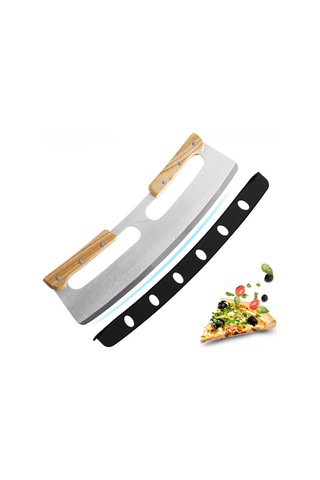 Youmex Çift Kollü Ahşap Saplı Yarıçaplı Pizza Dilimi, Paslanmaz Çelik Bıçak Ve Korumalı Kılıf İle Verimli Kesim Diğer