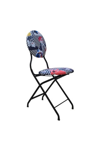 Katlanabilir Soyut Kadın Desenli Metal Sandalye Siyah