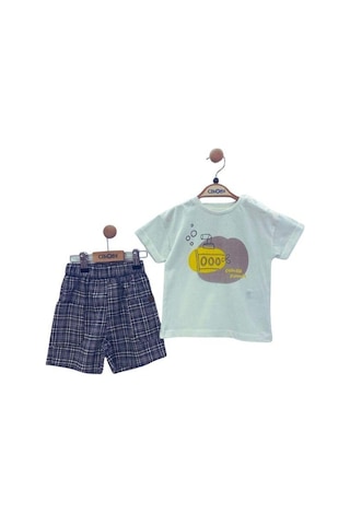 Çikoby Erkek Bebek Pamuklu T-shirt Kareli Şortlu Takım-13911 Siyah