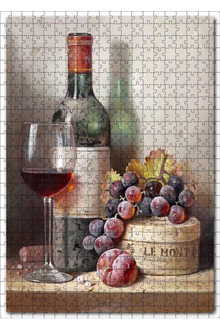 Cakatablo Yıllanmış Şarap, Kadeh, Üzüm Ve Erik 500 Parça Puzzle Yapboz Mdf Ahşap
