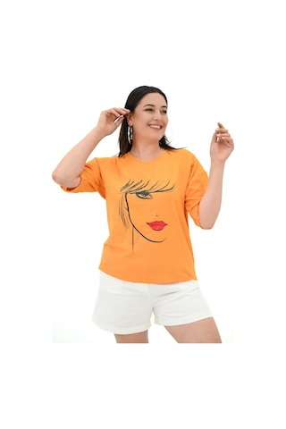 Kadın Büyük Beden Yüz Baskılı T-shirt 1788-25 001