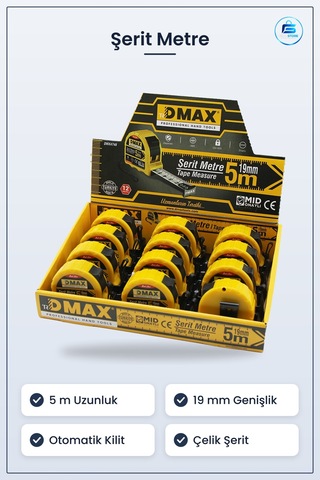 Şerit Metre 5 M X 19 Mm Çelik Otomatik Kilitli Stoplu Ölçüm Aleti