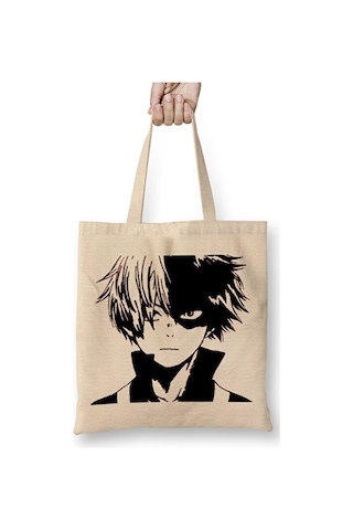 Toyaso Todoroki My Hero Academia Bez Çanta Uzun Saplı Alışveriş Çantası Plaj Çantası Beyaz