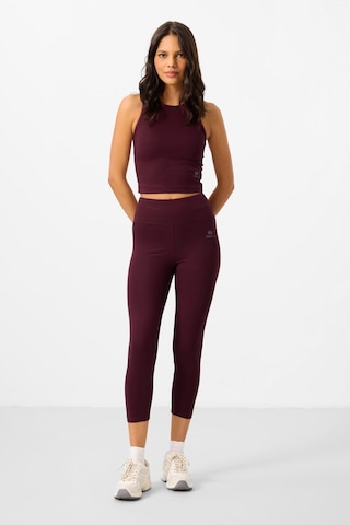 Tommylife Bordo Yüksek Bel Kapri-crop Atlet Slim Fit Kadın Tayt Takım - 95284