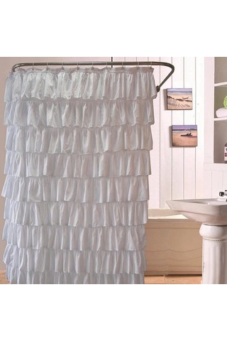 Su Geçirmez Oluklu Kenar Duş Perdesi Fırfırlı Banyo Perdesi Dekorasyonu Beyaz
