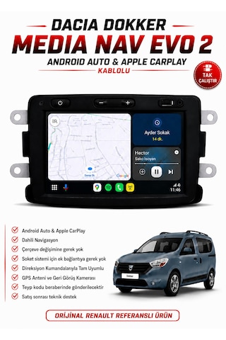 Dacia Dokker Uyumlu Media Nav Evo 2 Navigasyon / Multimedya Carplay /android Auto Özellikli 1.0.15 Versiyon 7"