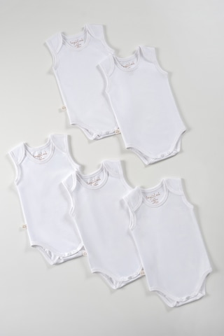 Tinylamb Beyaz Renk Bebek Bodysuit Kolsuz 5'li Set - Bebek Atleti %100 Pamuk Kolsuz Bebek Atleti Beyaz