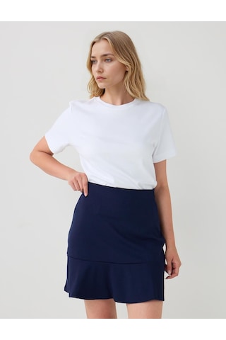 Jimmy Key Lacivert Düz Kesim Normal Bel Mini Örme Etek 5ww075196494