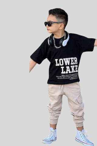 Turuncu Gardrop 3-12 Yaş Cool Lower Kısa Kollu Erkek Çocuk Takım Siyah