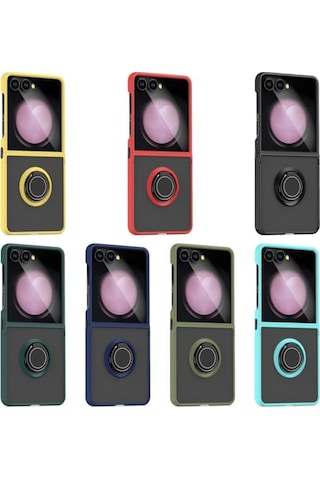 Samsung Galaxy Z Flip 7 Uyumlu Kılıf Yüzüklü Standlı Extra Koruma Sert Silikon Kapak - Siyah