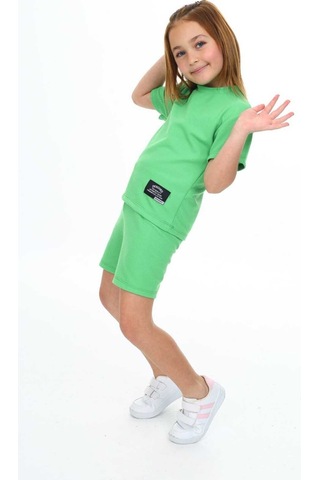 Bisiklet Yaka Şortlu Kız Çocuk Şortlu Takım Yeşil