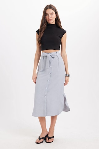 Tudors Kadın Slim Fit Dar Kesim Pileli Pamuklu Ön Düğme Kapamalı Kuşaklı Yırtmaçlı Gri Etek -50945