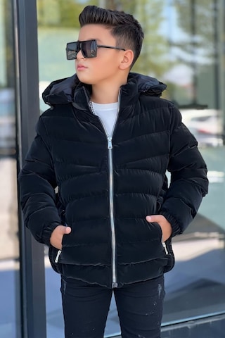 Pina Kids Erkek Çocuk Siyah İçi Kürklü Çıkarılabilir Kapüşonlu Nova Kışlık Mont Km4014