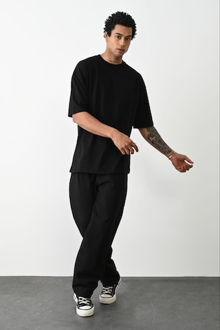 Unisex Basic Avrupa Kalıp/oversize Fit Kesim Bisiklet Yaka Kısa Kollu T-shirt 001