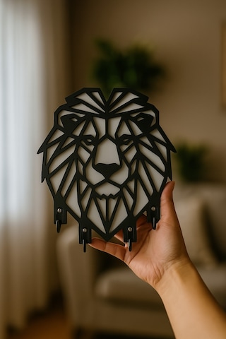 Aslan Figürlü Duvar Tipi Dekoratif Anahtarlık Askılığı Siyah - Beyaz