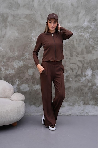 Elaxi Modal Kumaş Slim Fit Kapüşonlu İkili Takım Kahverengi