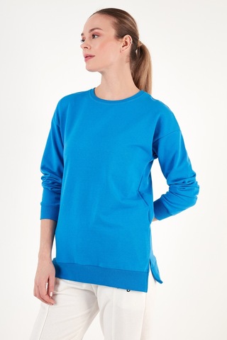 Lela Pamuklu Regular Fit Bisiklet Yaka Basic Bayan Sweat 5863569 Turkuaz