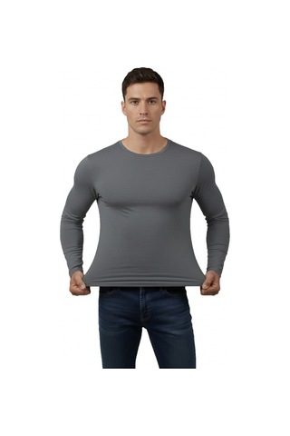 Deep Sea Deepsea Antrasit Dar Kalıp Likralı %90 Pamuk Erkek Sweatshirt Vücuda Oturan İnce Penye Sweat 2300423