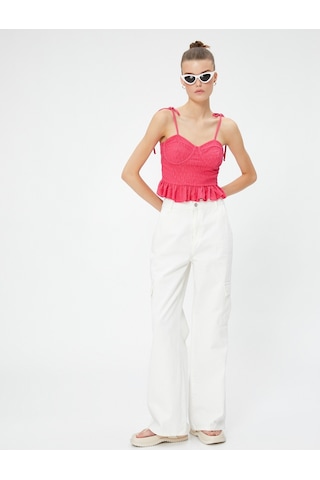Koton Askılı Atlet Balenli Fırfır Detaylı İşlemeli Slim Fit Fuşya 3sal30125ık 3SAL30125IK303 Fuşya