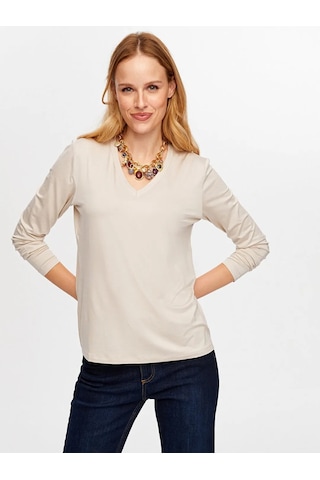 Faik Sönmez V Yaka Kadın Uzun Kol T-shirt W26tsh003 Taş