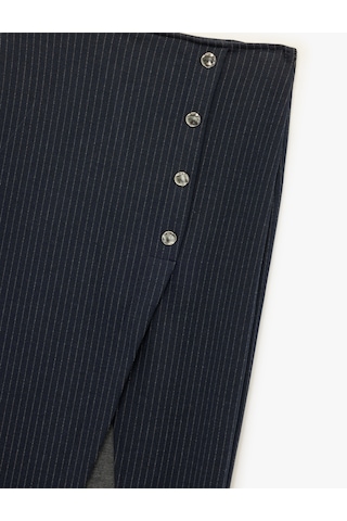 Koton Metal Düğmeli Slim Fit Asimetrik Yırtmaçlı Çizgili Midi Etek Lacivert Çizgili 6wak10183ek Lacivert Çizgili