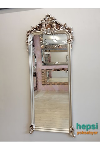 Vintage Madam Model Gümüş Renk Varaklı Boy Aynası Gümüş