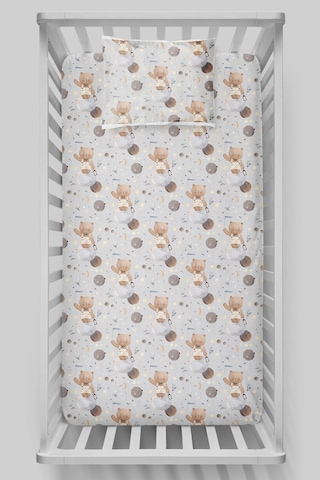 Organik Bebek Boy Lastikli Çarşaf Seti 80x140 - Uzayda Ayı