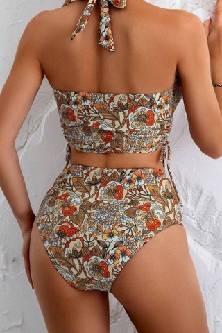 Bella Notte Kadın Kaplı Astarlı Yüksek Bel Bikini Takımı Kahverengi