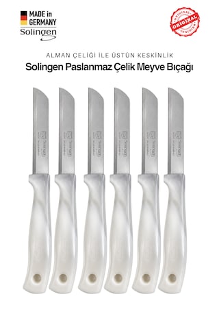 Solingen Ritter Profesyonel Gri Renk Geçişli Meyve&sebze Bıçağı 6'lı Set & Ultra Keskin Tırtıklı Ağız, Paslanmaz Çelik Gri - Beyaz