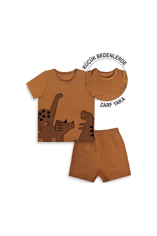 Denokids Dinozor Erkek Bebek T-shirt Kaşkorse Şort Takım Çok Renkli