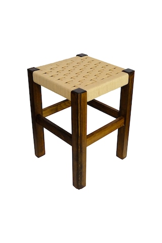 El Yapımı Ahşap Örmeli Hasır Tabure 40 Cm Şık Ve Zarif Tasarım Ceviz