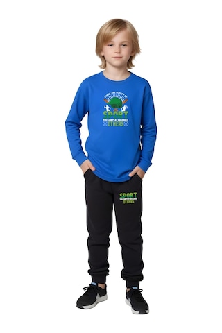 2li Erkek Çocuk Baskılı Sıfır Yaka Mevslimlik Alt-üst Takım Sarı - Mavi