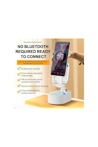 Moveevo Beyaz 300 Katlanabilir Bluetooth Hoparlör - Kablosuz Ses, Telefon Tutucu, 3000mah Acil Şarj, Renkli Ambiyans Işığı