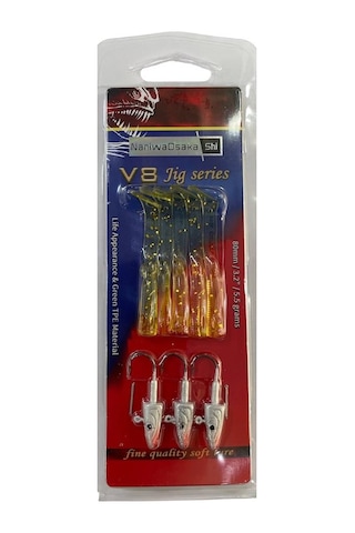 Naniwaosakashi V8 8cm 5.5gr 3 Jighead + 5 Silikon Yem Seti Golden Glitter