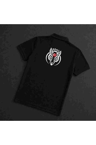 Dafri Börü Baskılı Kaliteli Polo Yaka Tişört Siyah