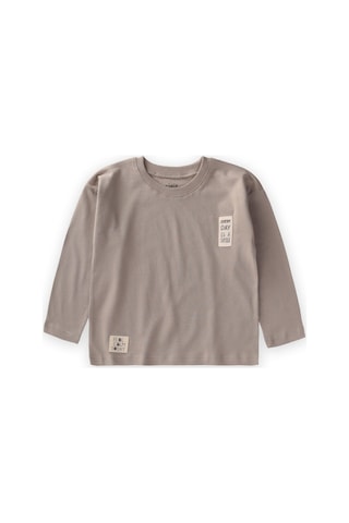 Cigit Etiket Detaylı Mevsimlik T-shırt 2-10 Yaş Vizon Vizon