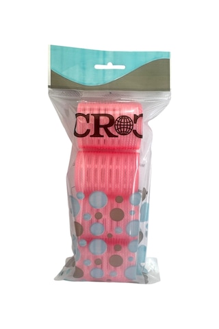 Croc 4lü Orta Boy Plastik Bigudi Pembe Cb22 - Cırtlı Yapışkanlı Saç Bigudisi Pembe