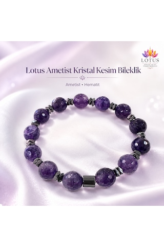 Premium Ametist Kristal Kesim Bileklik Ametist & Hematit Doğal Taş Bileklik