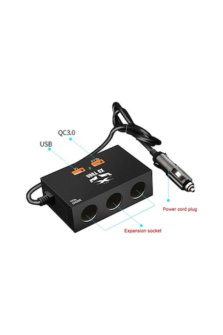 Pazly 180w/360w Çift Güçlu Araç Şarj Cihazı - 3 Sigara Ve 2 Usb Portlu Hızlı Şarj Aleti - Kompakt, Evrensel, Hızlı Şarj