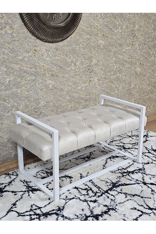 Beyaz Boyalı Metal 80 Cm Puf Bench - Antre Puf - Hol Bench - Puf Çok Renkli