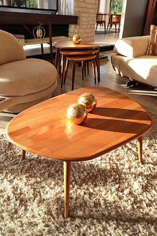 Fawdecor Amorphous Orta Sehpa Ve 3'lü Zigon Sehpa Seti Ceviz