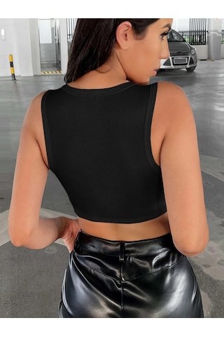 Liona Kadın Siyah Bisiklet Yaka Asimetrik Crop Top Büstiyer 001