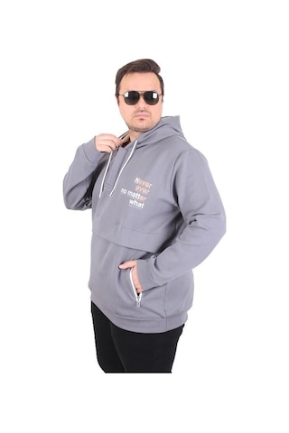 Starbattal Büyük Beden Kapüşonlu Sweat Double Face Never 25706 Fume Fume