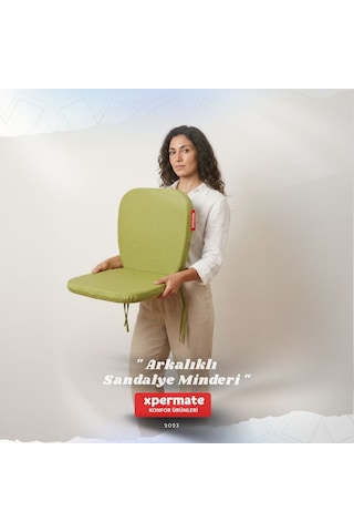 Arkalıklı Sandalye Minderi Oval Bağcıklı Mutfak Bahçe Balkon Minderi Yeşil