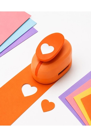 Ofisinn Şekilli Büyük Boy Delgeç/şekilgeç 3.8 Cm Kalp Turuncu